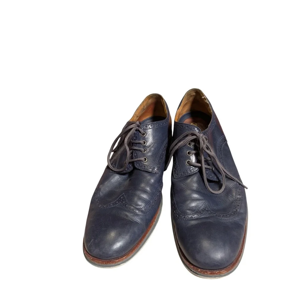 Cole Haan Original Grand Wingtip Oxford Navy‎ Blue Leather Mens Dress Shoes